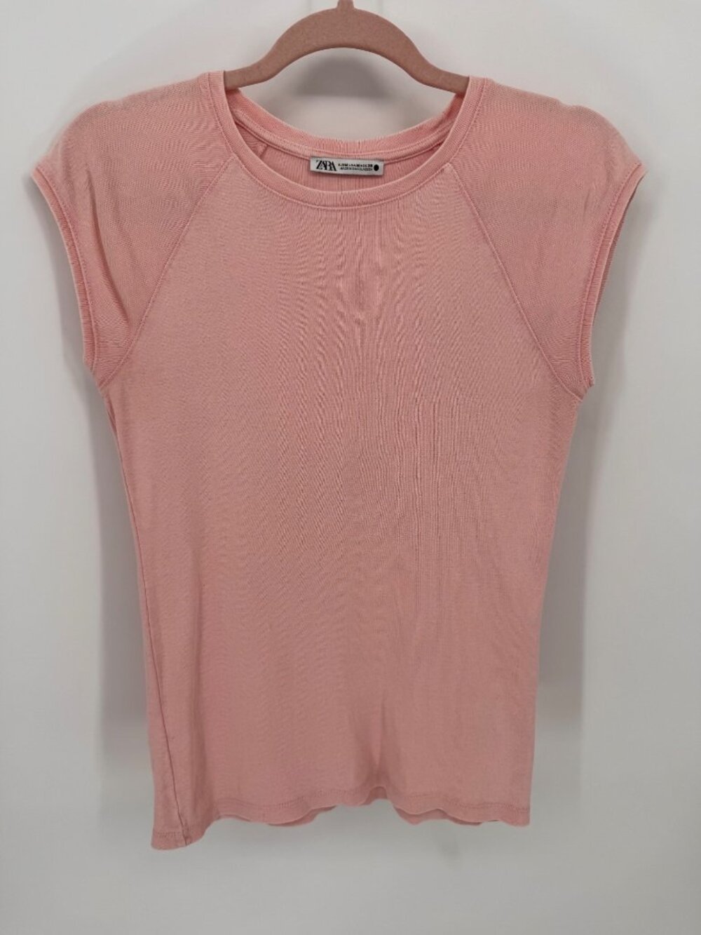 Zara Women’s Pink Cap Sleeve Soft Knit Casual T-Shirt Size Medium